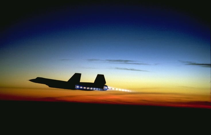 SR-71 Blackbird at Sunset showing afterburners on. (Source: Lockheed Martin)